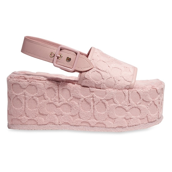 Coach Shoes - Women's Noelle Monogram Terry Flatform Ankle-Strap Sandals - Carnation - Size 9